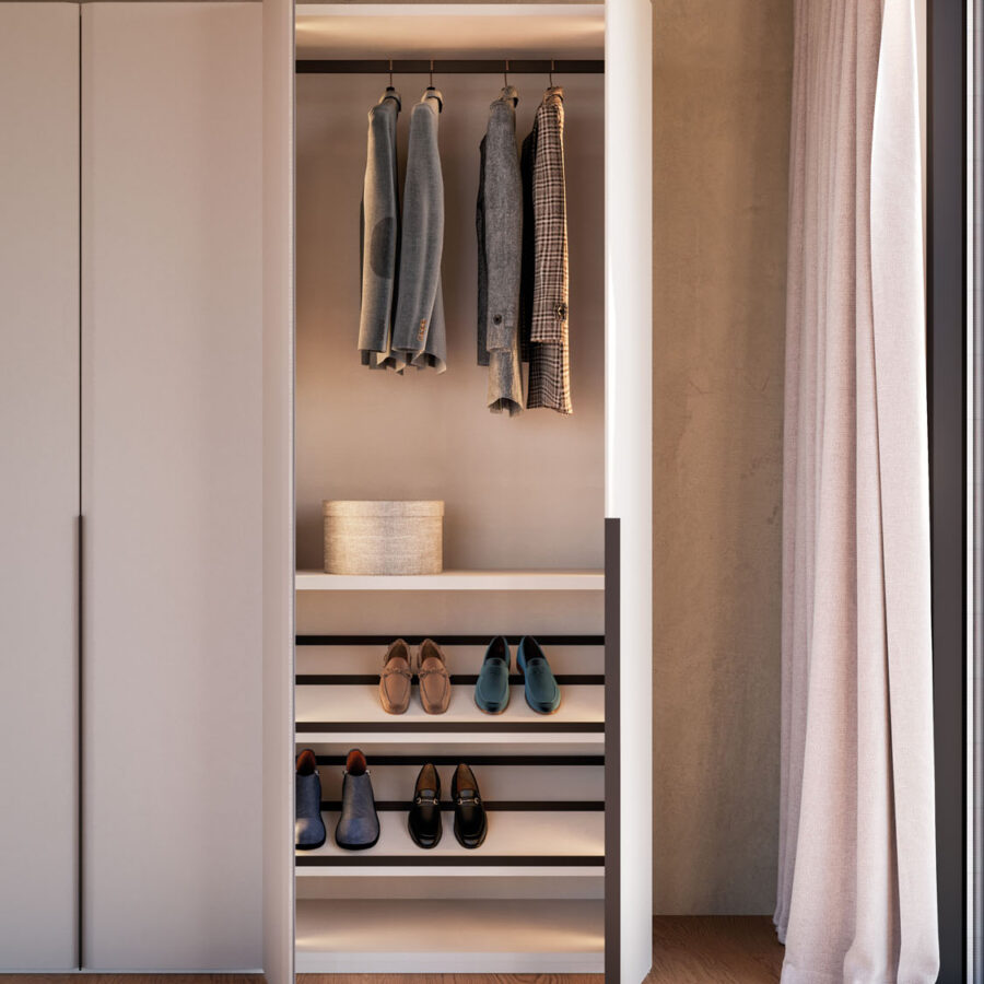 Hinged wardrobe with Saponetta door and dedicated handle composition Night 02 Orme