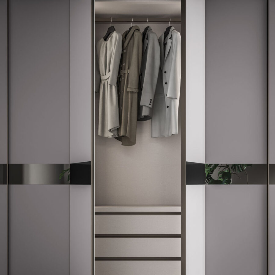 Hinged wardrobe with Noto Lateral Specchio doors composition Night 21 Orme