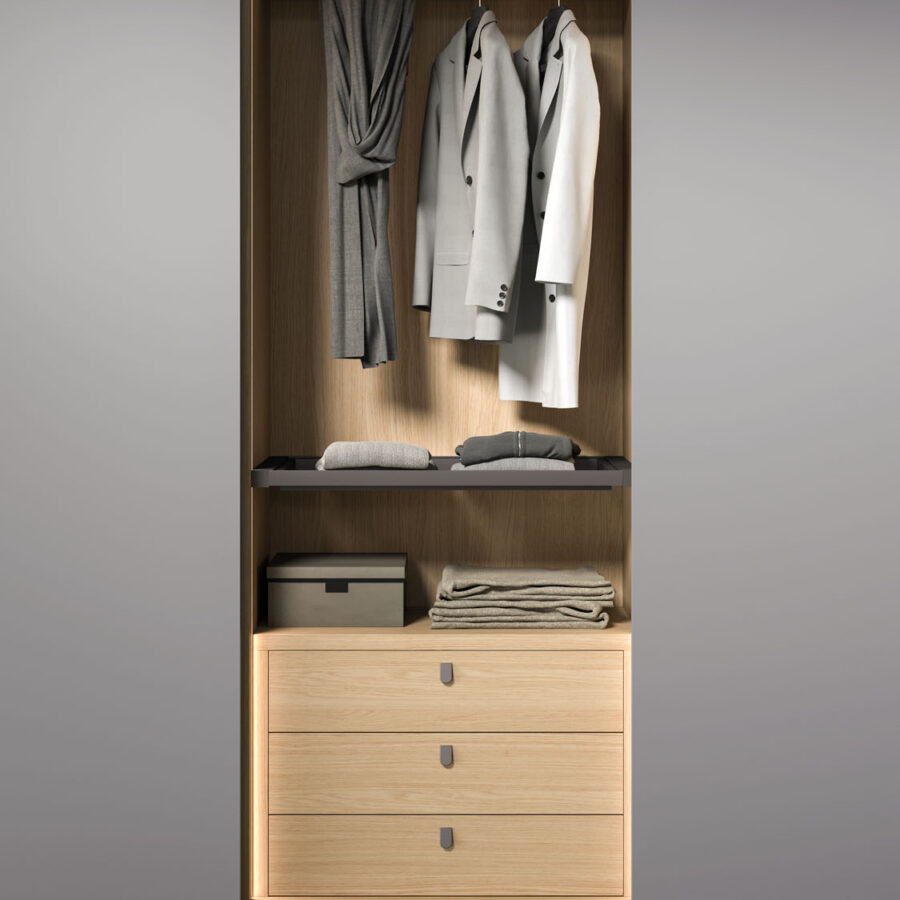 Sliding wardrobe with Liscia door and dedicated handle composition Night 23 Orme